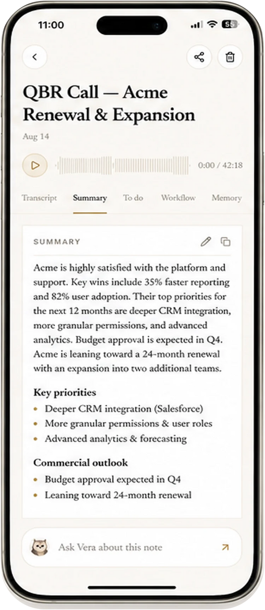 Scriben AI summary with decisions and action items