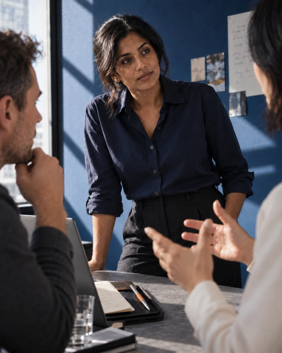 Solo practitioner leading a client meeting